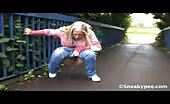 Blonde teen peeing in the streets