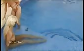 Two babes pooping in public pool