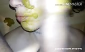 Brunette milf sucking a scat covered dick