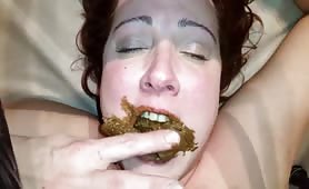 Redhead wife eating shit from her husband