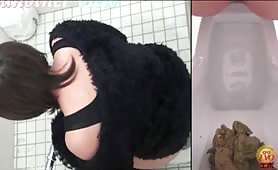 Hot girl using a public bathroom to take a shit