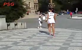 Shitting in her white panties in public