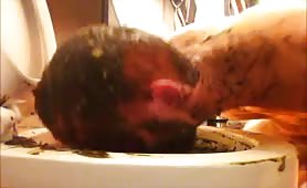 Horny man licking poop from a toilet