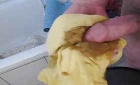 Old man jerking off with a dirty towel