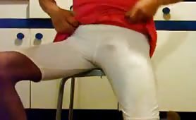 Teen peeing in white leggings
