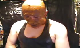 Bald guy has a shit mask
