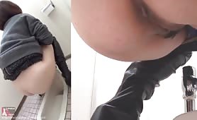 Skinny tight poop in public bathroom