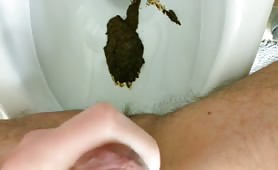 Cum on his fresh poop