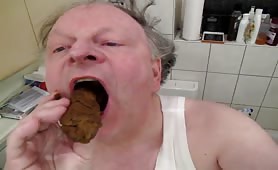 Jerking off with a shit in his mouth