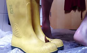 Shit on yellow boots
