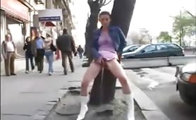 Crazy girl public pissing with people around