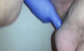 Middle aged man masturbating with dirty dildo