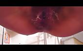 Creampied hairy girl peeing and pooping in close up