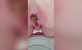 Chubby wife shits over toilet