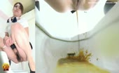 hairy babe shits in public bathroom