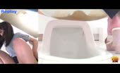 Shaved japanese using public toilet