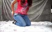 Dark haired teen pulled jeans down