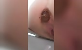 Lady with big booty pooping in closeup 