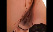 Sexy lady in nylon stockings rubbing shit and getting pussy pissed on 