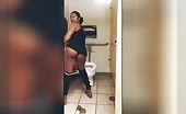 Gorgeous black chick with sexy ass pooping on the bathroom's floor 