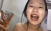 Cute Asian girl eating shit 