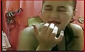 Puking girl eating shit 