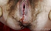 Hairy lady's massive shit