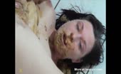 Turd smeared across her tits and face on kitchen floor